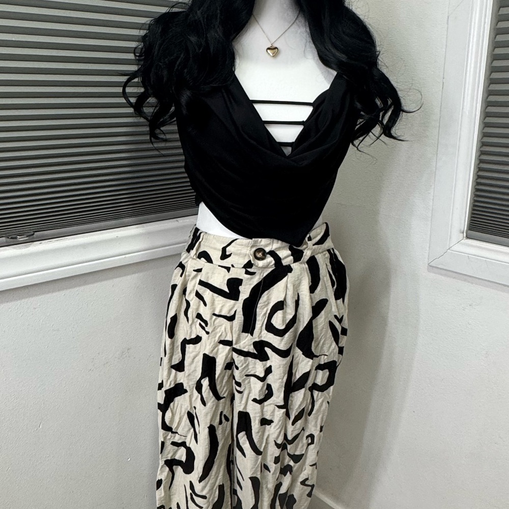 Tulia Abstract Linen Pants | Art Print | Wide Leg | Size M